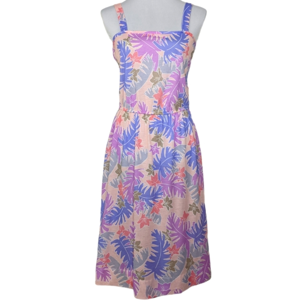 VTG 70's Pastel Botanical Print Apron Sundress 8